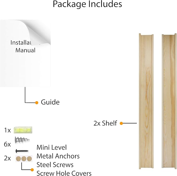 Wallniture Denver 36 inch Floating Shelves for Wall, Narrow Picture Ledge Shelf, Shelves for Living Room Wall Decor, Natural Wood, Set of 2
