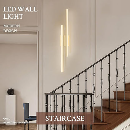 LED Wall Sconce Gold Modern Remote Wall Light Fixtures for Living Room, Dimmable LED Vanity Light Indoor Remote Wall Sconce for Bedside Bedroom Bathroom Dining Room, 31.5inch 1 Pack
