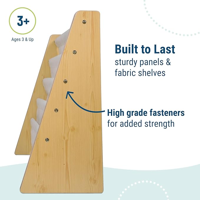 Wildkin Wooden Sling Bookshelf for Kids – Premium Canvas Design with 4 Fabric Shelves, Organizer for Home or Classroom - Natural w/Tan
