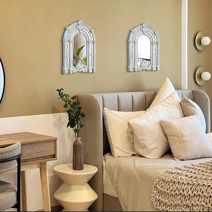 ZEXUIRU 2PCS Arched Window Wall Mirror,Rustic Farmhouse Home Decor, Wood Framed Accent Mirror for Living Room,Bathroom,Bedroom,Kitchen,14.5x10.6 Inches