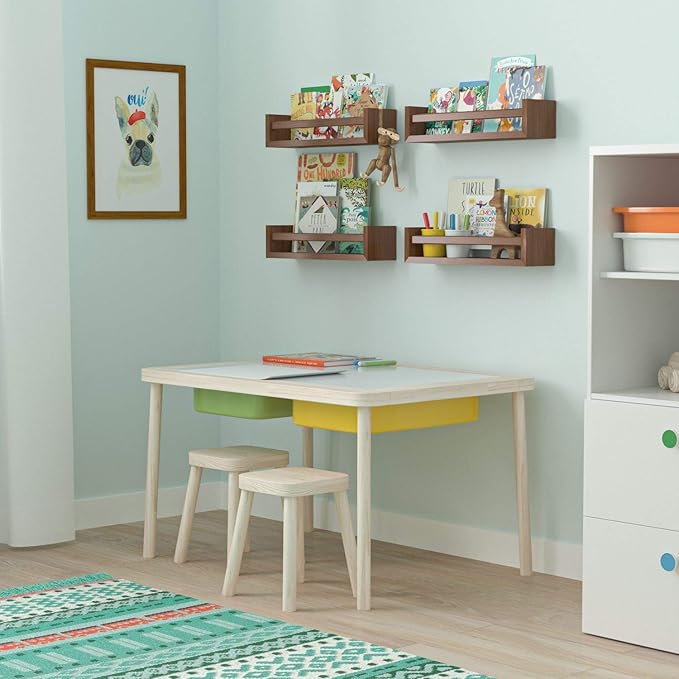 Wallniture Utah Floating Shelves for Wall, Wood Bookshelf for Kids Books, Picture Frames, Nursery Wall Decor, Walnut, Set of 2