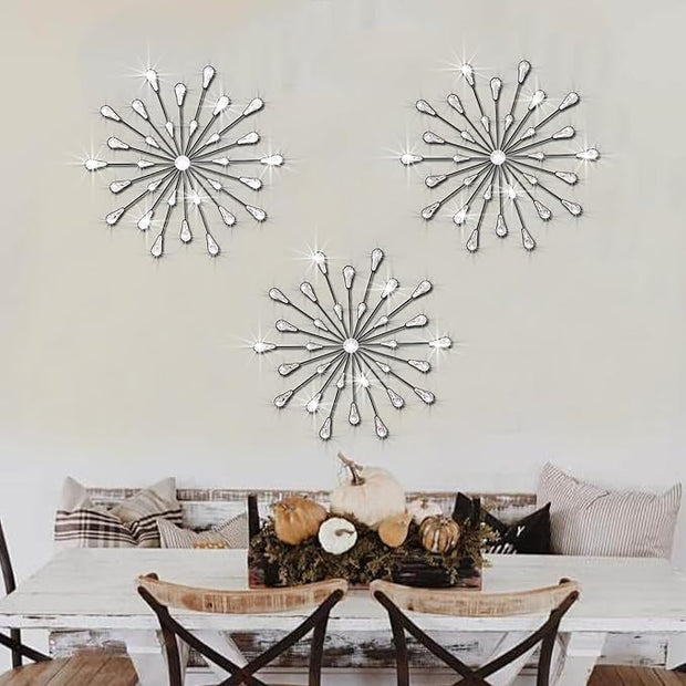 ZEXUIRU 3 Pack Black Sunburst Wall Decor – Metal Crystal Wall Art with Sparkling Rhinestones, 14’’/18 Inch Starburst Wall Hanging Set for Living Room Bedroom Bathroom – Modern Bling Home Decorations