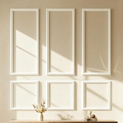 VCK Pre-Cut Wall Molding Kit, Set of 6 | 3D Ready-to-Assemble Wainscoting Panels for Accent Wall Decor | Easy Glue Installation for Living Room, Bedroom (3 Top & 3 Bottom)