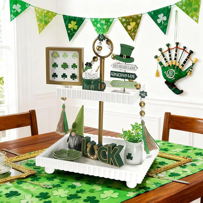 St Patrick's Day Decoration 8 PCS Tiered Tray Decor Set, Cute Tabletop Saint Patty's Day Décor for Home Shelf Mantel Fireplace Office Desk Coffee Bar Shamrock Sign Gnome Lucky Irish Tray Objects