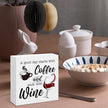 Coffee Wine Bar Decor Sign, Gifts For Colleagues Friends, Rustic Wood Block Sign for Home Kitchen Bar Shelf Table Decoration 5 x 5 Inches