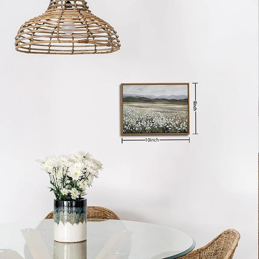 OIQArtOIQ Framed Vintage Landscape Wall Art Wildflowers Natural Scenery Oil Painting Canvas Prints Farmhouse Decor Floral Rustic Fall Pictures for Kitchen Bedroom Living Room Bathroom