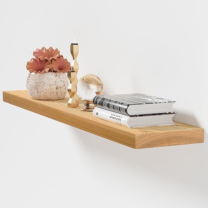 Marsmiles Floating Shelves for Wall 48 Inch | 48W x 8D Natural Ash Wood Floating Shelves Set of 1 | Rustic Wood Wall Shelves with Upgraded Heavy Duty Brackets - Natural