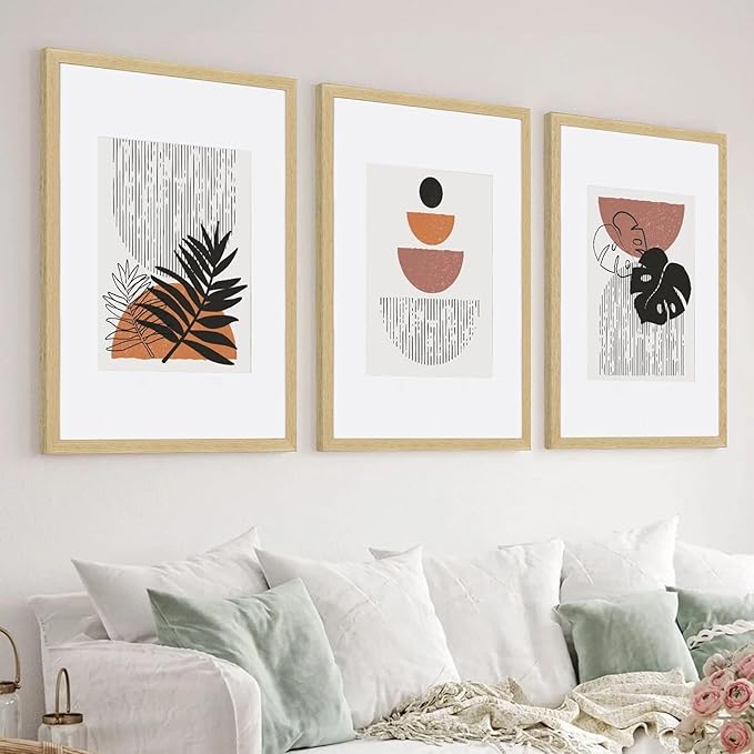 ATOBART 12x16 Picture Frame Set of 4, Displays 8x10 with Mat or 12x16 Without Mat, Photo Frames for Wall Hanging or Tabletop, Includes HD Plexiglass, Natural Wood Grain