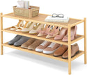 Smiry Bamboo Long Shoe Rack, 3 Tier Shoe Organizer for Entryway & Closet, Stackable Free Standing Storage Shelf for Shoes, Bags & Plants, Natural