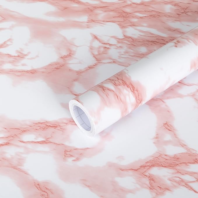 practicalWs White/Pink Marble Contact Paper Granite Peel and Stick Countertops Self-Adhesive Wallpaper Cabinets Drawer Shelf Wall Crafts Wall Paper Decorations 17.7 in x 393.7 in