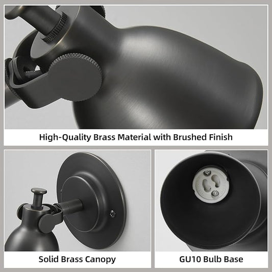 Black Small Wall Sconce Hardwired Single - Brass Matte Dimmable Indoor Bell Light Fixture for Bathroom Vanity Bedroom Bedside Reading Hallway Living Room Kitchen Gallery Hall Picture Lamp
