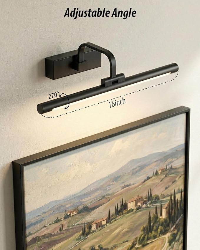 URSOLA 16“ Picture Lights for Wall, Black Battery Operated Picture Frame Light, Dimmable LED Light Over Picture Frame with 3 CCT, Display for Gallery, Living Room, Bedroom, Hallway
