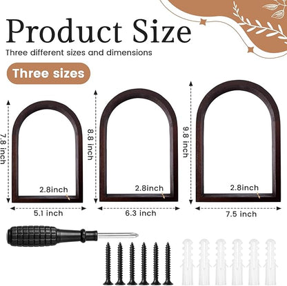 3 Set Wall Shelf 9.8 x 7.1 Inch Wooden Hanging Shelf Deep Display Storage Shelves Floating Shelves for Home Office Room Mini Figures Potted Plants Wall Decor(Arched,Brown)