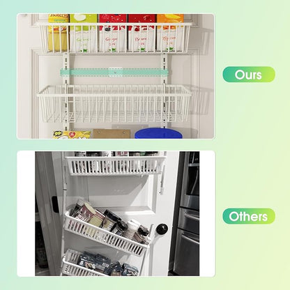 White 9-Tier Over The Door Pantry Organizer, Pantry Organization and Storage, Deep Baskets Hanging Heavy-Duty Metal, Wall Spice Rack Seasoning Shelves for Home & Kitchen, Laundry Room Bathroom
