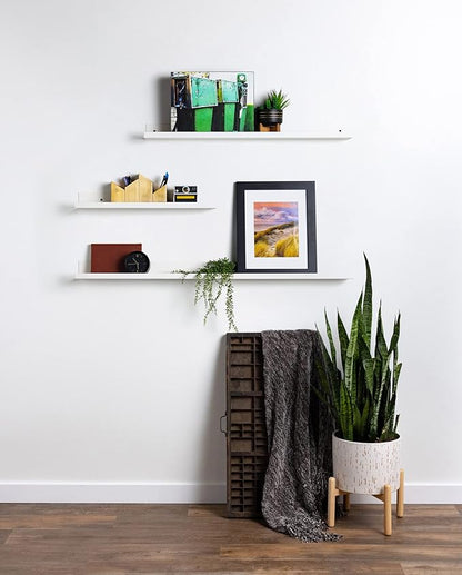 Infinite Design 60" Metal Floating Wall Shelf | Modern White Powder-Coated Steel Ledge, Made in USA | Wall-Mounted Shelf for Living Room, Kitchen, Bathroom, Bedroom or Office