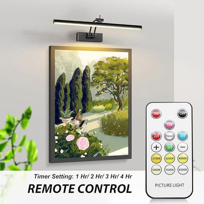 2 Pack Picture Lights for Wall Battery Operated, 16 inch Wireless Art Lighting for Painting, 6 Colors Picture Frame Lights with Remote, Dimmable 5200mAh Gallery Light, Black