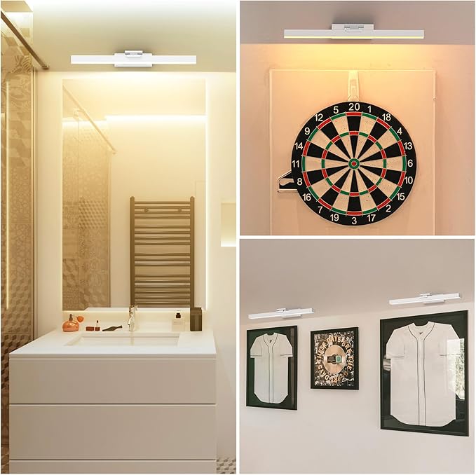 PESUTEN Picture Light Battery Operated, 16in Wireless Art Light for Paintings CCT Dimmable Recharging Battery Picture Light with Remote Control for Gallery Dartboard Art Bedroom Bathroom 2pcs White