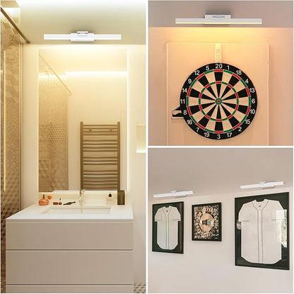 PESUTEN Picture Light Battery Operated, 16in Wireless Art Light for Paintings CCT Dimmable Recharging Battery Picture Light with Remote Control for Gallery Dartboard Art Bedroom Bathroom White