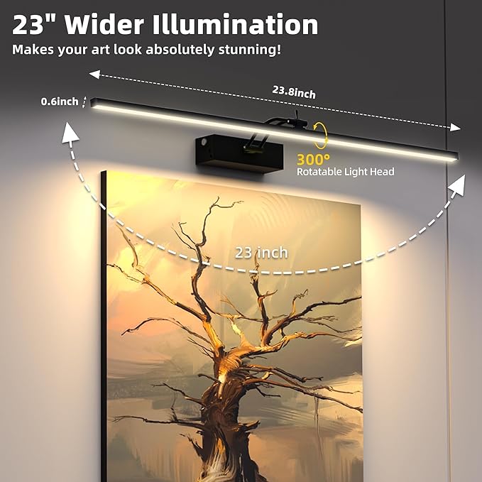 4 Pack Picture Lights for Wall, 23in Art Lighting for Paintings Cordless, 6400mAh Rechargeable Battery Operated Picture Light with Remote Dimmable and Timer for Artwork, Gallery, Display, Black