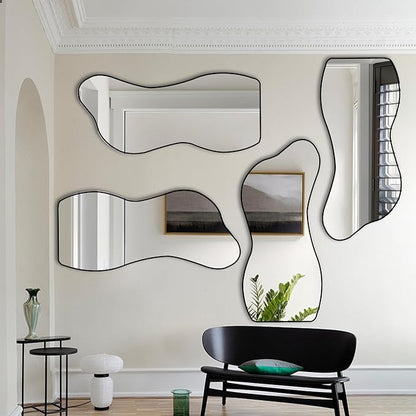 POZINO Irregular Frameless Mirror, 47.2"x22" Asymmetrical Aesthetic Wall Mirror, Modern Abstract Mirrors, Odd Shaped Mirrors for Living Room Bedroom Entryway Hallway, Horizontal or Vertical Hanging