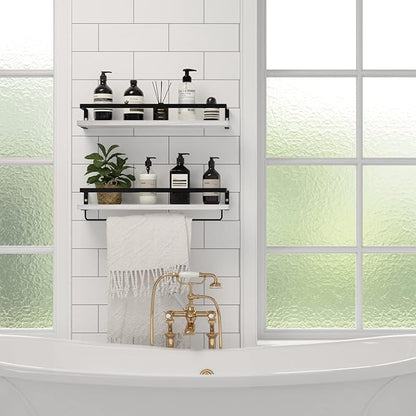 Floating Shelves for Wall, Bathroom Shelves with Towel Bar, Wall Mounted Storage Shelves for Kitchen, Bathroom, Set of 2 White