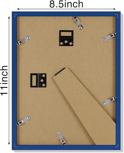 Vittanly 8.5x11 Picture Frames Set of 4, Display Pictures 6x8 with Mat or 8.5x11 without Mat, Gallery Wall Frame Set for Wall Mounting, Engineered Wood with Shatter Resistant Plexiglass, Royal Blue