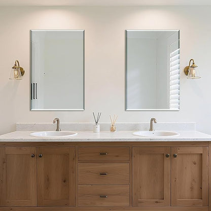 Ruomeng 2-Pack Bathroom Vanity Mirrors for Wall 24" x 36", Frameless Rectangle Mirror with Beveled Edge for Over Sink, Wall Mounted Mirror