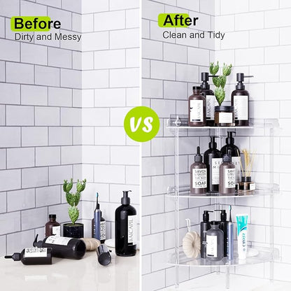Corner Shower Caddy, 3 Tier Acrylic Shower Organizer Corner for Inside Shower, Rustproof Floor Standing Shower Shelves for Bathroom, Clear