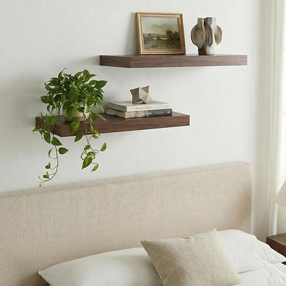 INHABIT UNION 20in Floating Shelves for Wall, Wall Mounted Shelves for Decor Storage Set of 2, Floating Shelf for Bedroom, Bathroom, Living Room and Kitchen（Dark Walnut）