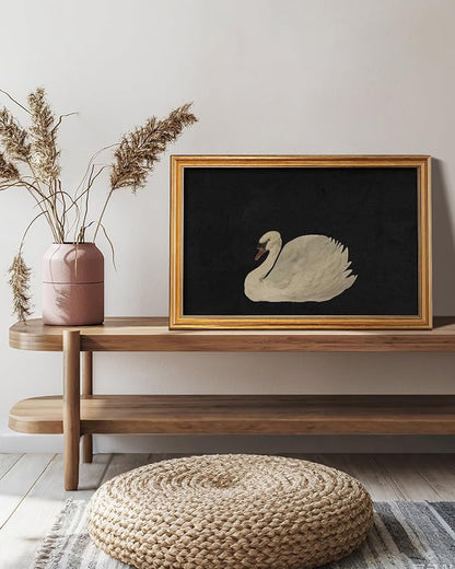 HUARCEY Gold Framed Vintage Wall Art for Living Room, Grace Swan Art Painting Pictures Rustic Animal Bathroom Prints Farmhouse Wall Decor Canvas Swan Shelf Decor for Kitchen Bedroom (Zwaan 16"x24")