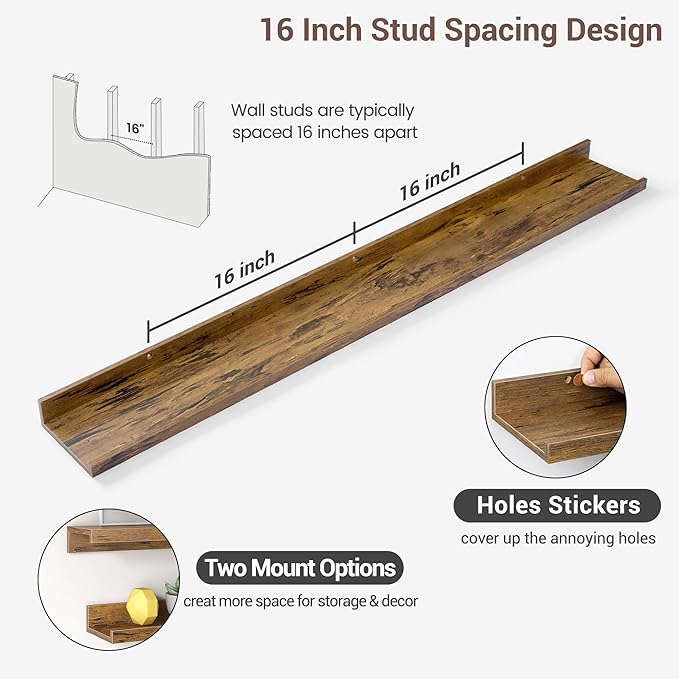 Axeman 48 Inch Floating Shelves | Brown Picture Ledge Shelf Set of 3 | Rustic Brown Wood Wall Shelves with Lip | 48" Picture Shelf for Wall with Ledge | Photo Shelves