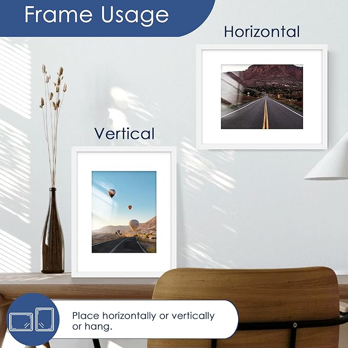 PEALSN 11x14 Picture Frame Set of 6, Display Pictures 8x10 with Mat or 11x14 without Mat for Wall Mounting or Table Top Display, Photo Frames Collage for Wall Decor, White.
