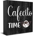 HTBIG Wooden Decorative Box Sign - Rustic Black Coffee Themed Sign - 5.1 x 5.1 x 1.2 inches - Perfect for Home, Office, or Gifting