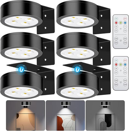 Picture Lights for Wall, 3 Lighting Modes Magnetic Art Display Light,Battery Operated Led Painting Light with Remote Control Dimmable & Timer,6Pack Black
