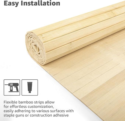 Art3d Natural Bamboo Wall Panel for Interior Wall Decor, Renewable Pole Wrap Wainscoting Paneling for Wall Ceiling Furniture Cabinet Office, 48 x 96 Inch, 2-Pack - Raw