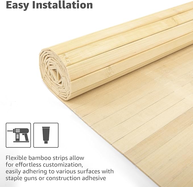 Art3d Natural Bamboo Wall Panel for Interior Wall Decor, Renewable Pole Wrap Wainscoting Paneling for Wall Ceiling Furniture Cabinet Office, 12 x 96 Inch, 2-Pack - Raw