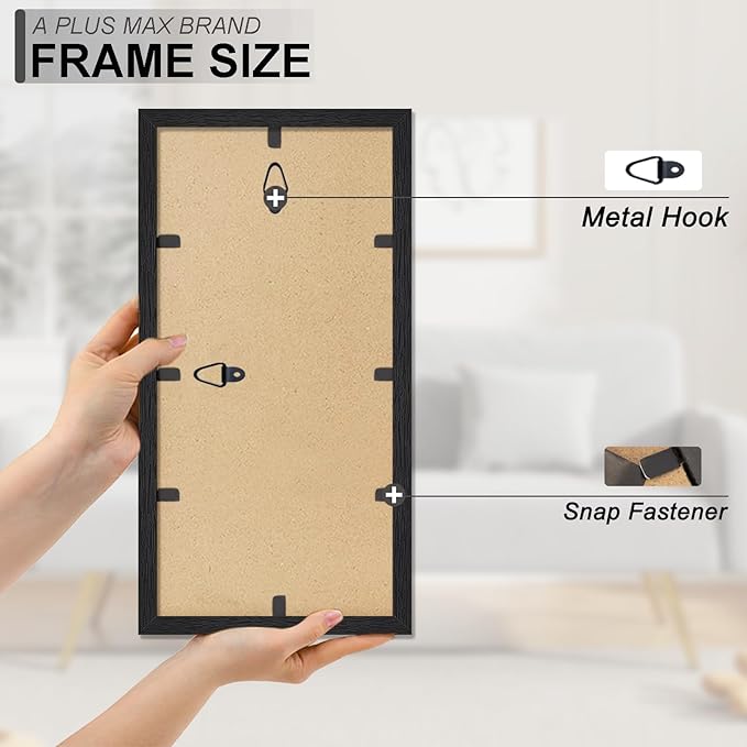A PLUS MAX 8x16 Picture Frame Set of 4, Black Engineered Wood Frame for 8 x 16 Inch Picture Poster Photo, Light Weight 8 by 16 Frame with Wood-grain for Wall - 4 Pack/Black/8
