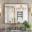 Black Bathroom Mirror 30X36 Inch, Black Metal Framed Mirror for Wall, Rounded Rectangle Matte Bathroom Vanity Mirror with Tempered Glass, Anti-Rust, Horizontal/Vertical