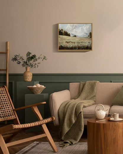 SHENIFY Vintage Landscape Framed Canvas Wall Art Grassland Classic Paintings Farmhouse Bathroom Office Decor - 11x14in Natural Framed