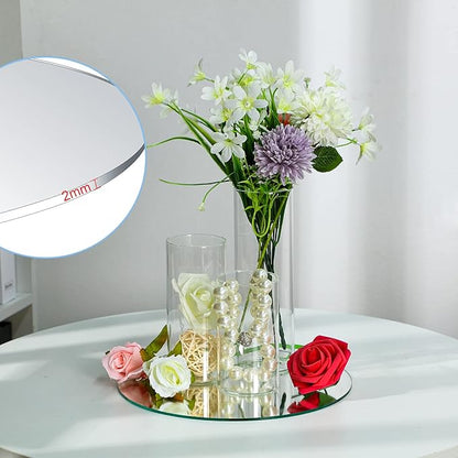 Sawysine 8 Pcs 2.6'' X 4.7'', 5.9'', 7.9'' Round Glass Mirror Trays Glass Cylinder Vase Wedding Table Flower Vase with Mirror Set Table Centerpiece Decoration for Wedding Decor Craft Baby Shower