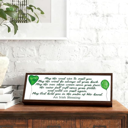 Irish Prayer Sign, Green Wood Signs, Rustic Framed Desk Decor, St.Patrick's Day Wooden Box Sign for Home Bedroom Office Shelf Table Decor, Irish Blessing Signs Gift, 9.5x3.1x1 inches