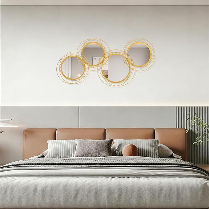4 Pack Gold Circle Mirror Set, Wall Metal Framed Mirror Modern Glass Decorative Mirrors for Living Room Bedroom Entryway Home Decor 16x32 Inch