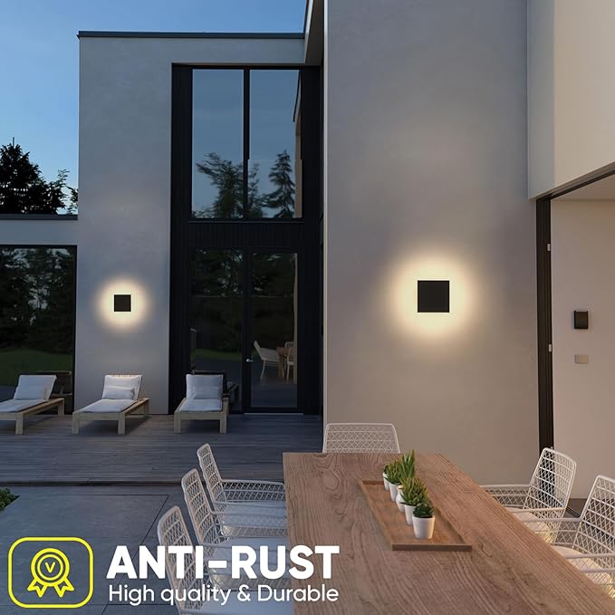2 Packs LED Wall Light Outdoor Indoor Modern Wall Sconce Mini Wall Sconce Black Modern Outdoor Wall Lights Aluminum Porch Lights Outside Wall Lights for House (Square)