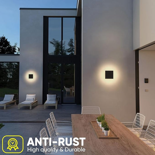 2 Packs LED Wall Light Outdoor Indoor Modern Wall Sconce Mini Wall Sconce Black Modern Outdoor Wall Lights Aluminum Porch Lights Outside Wall Lights for House (Square)