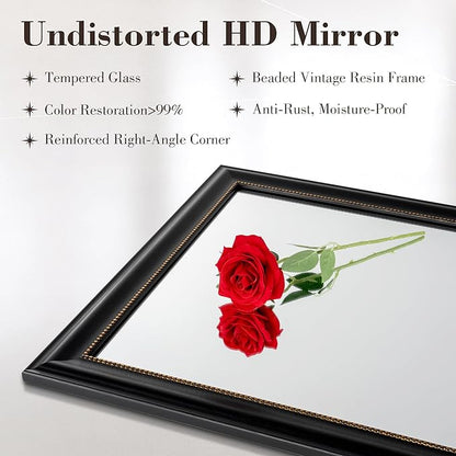 Axeman 22x30 Rectangular Wall Mirror, Decorative Bathroom Mirror, Traditional Vintage Wall Mounted Mirror with Beaded Frame for Accent Living Room Vanity Bedroom Entryway, Black