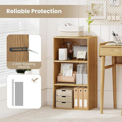 Giantex 3 Shelf Bookcase, Modern Bookshelf Cube Storage Organizer, Open Storage Cabinet Multi-Functional Home Office Bedroom Furniture Display Bookcases, Natural