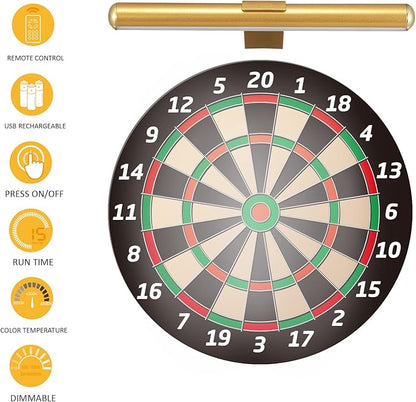 Wireless Picture Light Battery Operated,Rechargeable Painting Light with Remote Control, Metal Art Display Lamp,3 Modes,Dimmable Dartboard Light with Timer for Frame Gallery,300LM, Gold