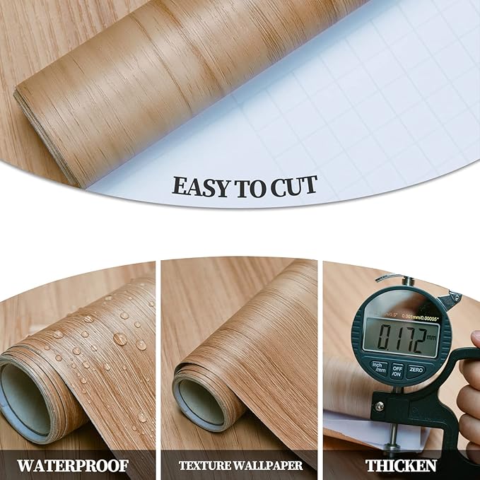Sevalo 15.7inW 630inL Wood Contact Paper Wood Wallpaper Peel and Stick Wallpaper Light Wooden Look Grain Contact Paper for Cabinets and Drawers Self Adhesive Removable Sticker Paper Waterproof Vinyl