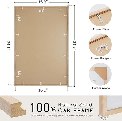 puthiac 16x24 Solid Oak Wood Picture Frame, 16 x 24 Poster Frames for Wall, Vertical or Horizontal, Plexi Front, 3 Pack, Natural Oak