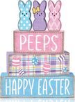 DIYDEC 6Pcs Easter Tabletop Decorations Colorful Bunny Wooden Block Signs Gift Rustic Tiered Tray Decor Happy Easter Centerpiece Farmhouse Wood Rabbit Table Sign for Kitchen Home Office Party Decor